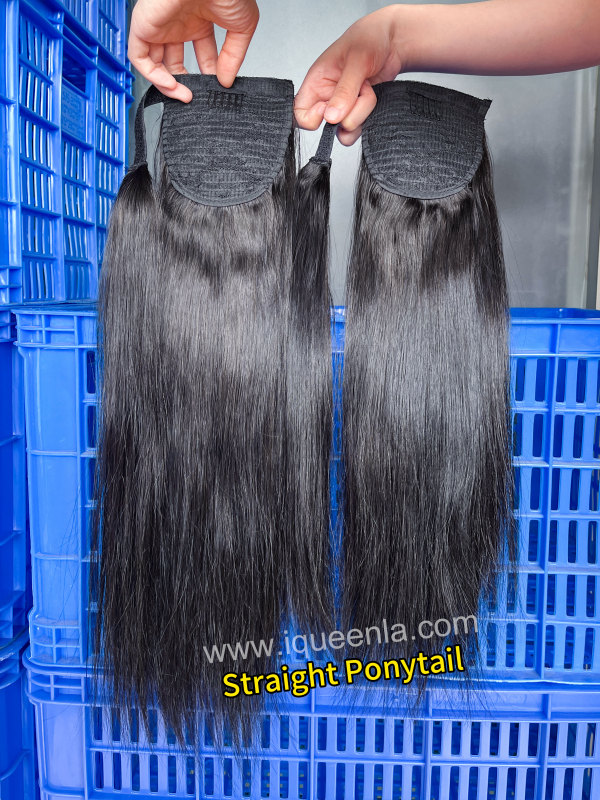 iqueenla Clip in Ponytail Extension Straight Raw Human Hair Ponytails