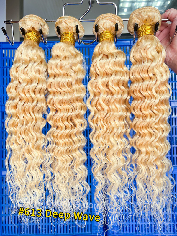 iqueenla Blonde #613 Deep Wave Virgin Human Hair 1/3/4 Bundles Deals