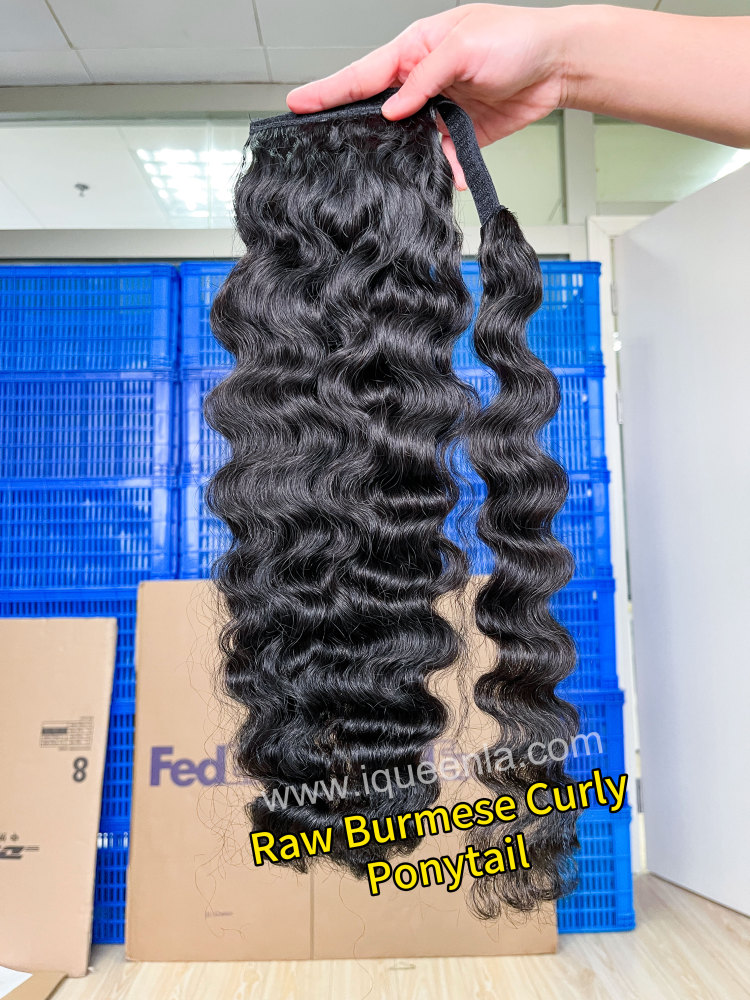 iqueenla Burmese Curly Best Raw Hair Clip in Ponytail Extensions