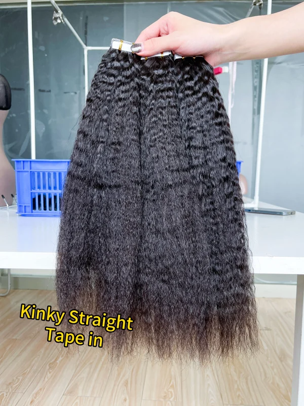 iqueenla Kinky Straight  Mink Hair Tape In 1/3/4 Packs 20/60/80 Pcs Deal