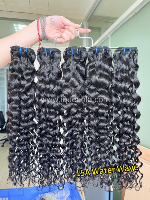 iqueenla 15A Virgin Water Wave Hair 3 Bundles with 5x5 HD With Transparent Lace Closure