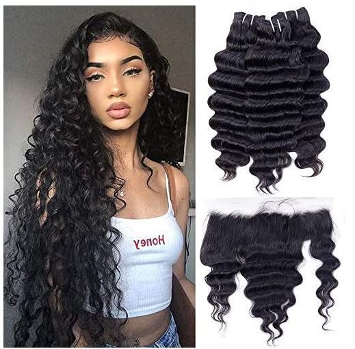 iqueenla Natural Wave Hair 3 Bundles with 13x4 HD And Transparent Lace Frontal