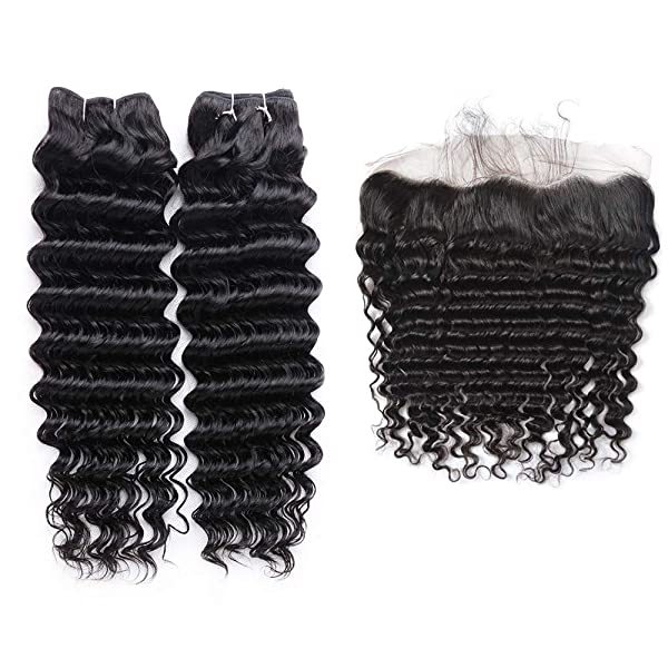 iqueenla 15A Hair 3 Bundles with 13x4 HD And Transparent Deep Wave Lace Frontal