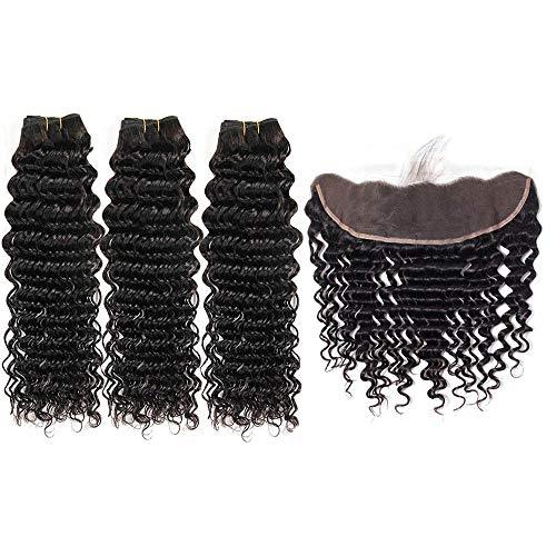 iqueenla Deep Wave 15A Virgin Hair 3 Bundles with 13x6 HD And Transparent Lace Frontal