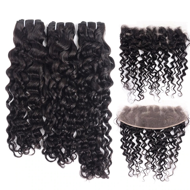 iqueenla 15A Virgin Water Wave Hair 3 Bundles with 13x6 HD And Transparent Lace Frontal