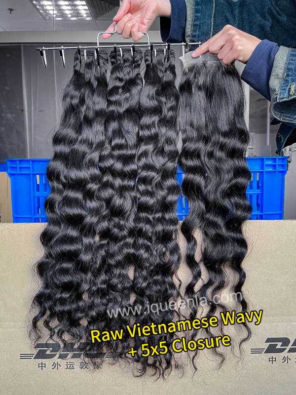 iqueenla Vietnamese Wavy 3 Bundles with 5x5 HD And Transparent Lace Closure