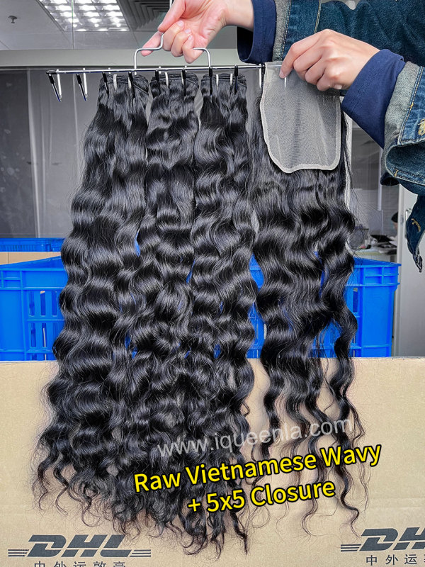 iqueenla Vietnamese Wavy 3 Bundles with 5x5 HD And Transparent Lace Closure