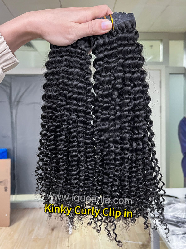 iqueenla Kinky Curly Seamless Clip-In Hair Extensions 1/3/4 Packs 6/18/24Pcs Deal