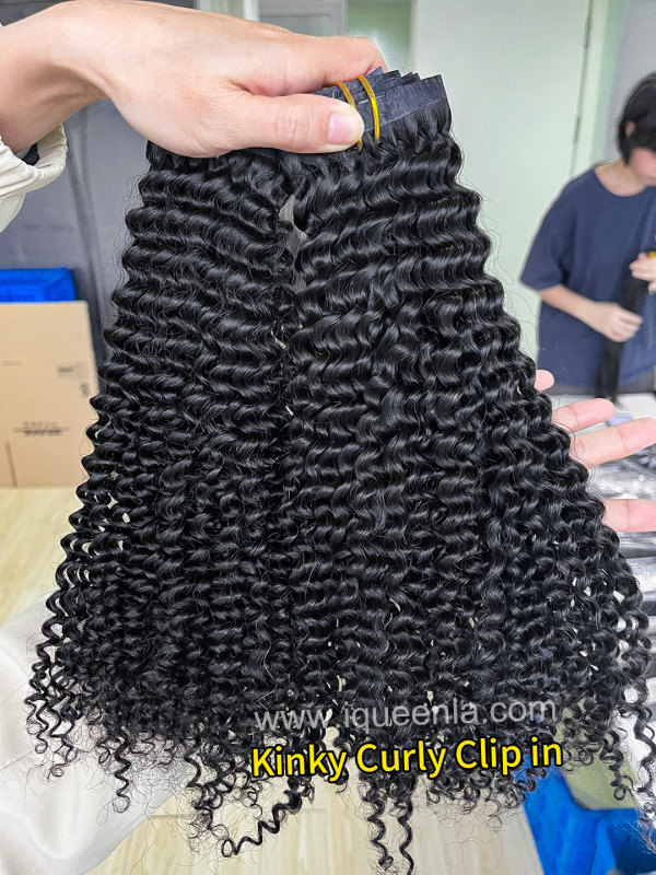 iqueenla Kinky Curly Seamless Clip-In Hair Extensions 1/3/4 Packs 6/18/24Pcs Deal