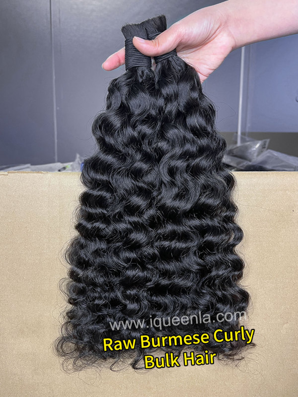 iquenela Raw Burmese Curly Hair No Weft Hair Bulk Braiding 1/3/4 Packs Deal