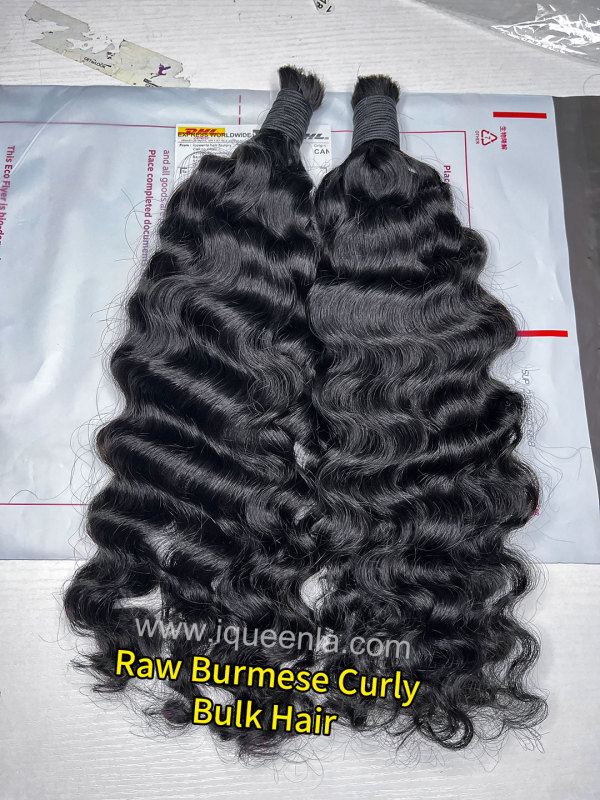 iquenela Raw Burmese Curly Hair No Weft Hair Bulk Braiding 1/3/4 Packs Deal