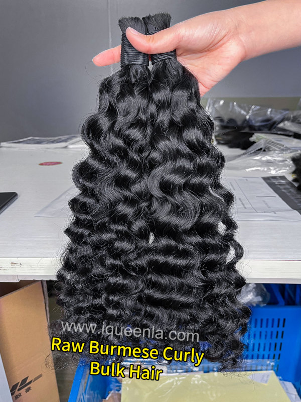 iquenela Raw Burmese Curly Hair No Weft Hair Bulk Braiding 1/3/4 Packs Deal