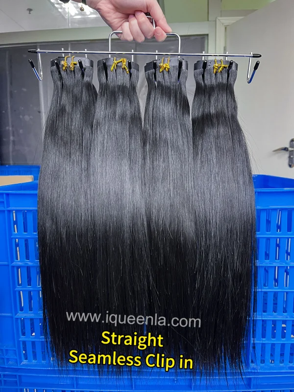 iqueenla Seamless Clip-In Straight Hair Extensions 1/3/4 Packs 6/18/24Pcs Deal