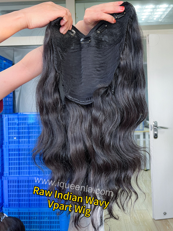 iqueenla Indian Wavy Raw Hair V Part Wig 200% &amp; 300% Density