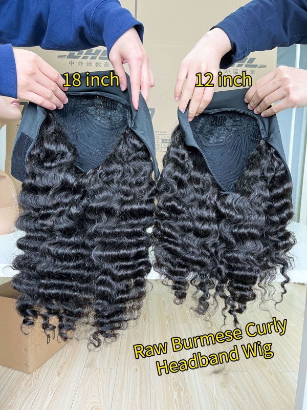 iqueenla Burmese Curly Raw Hair Headband Wig 200% &amp; 300% Density