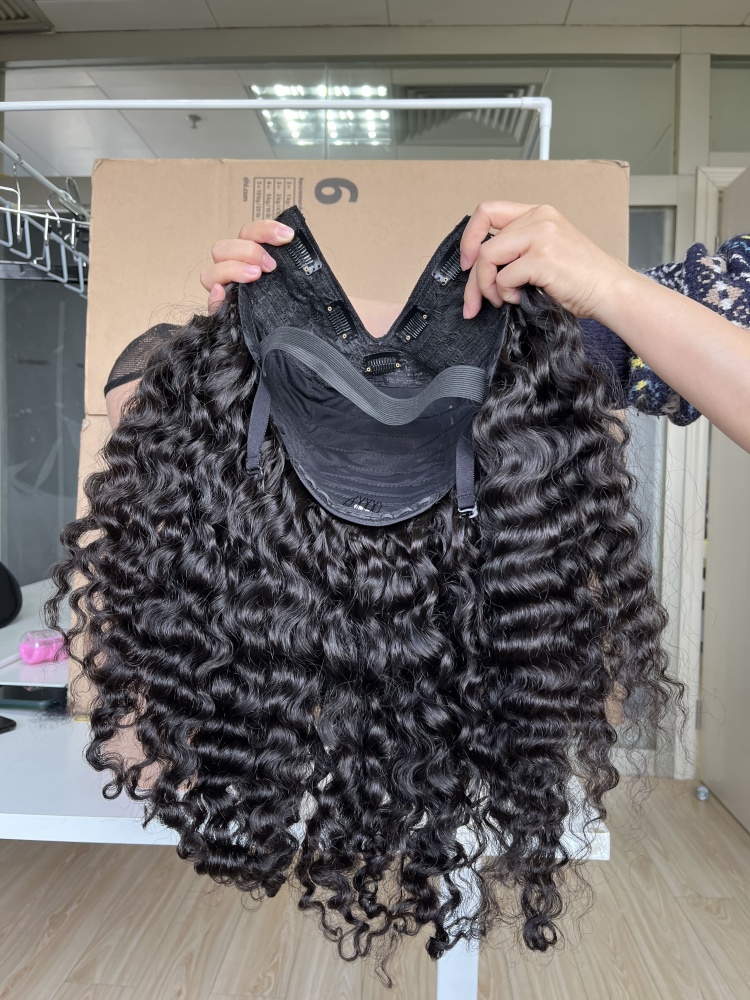 iqueenla Raw Hair Burmese Curly V Part Wig 200% & 300% Density