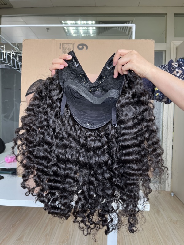 iqueenla Raw Hair Burmese Curly V Part Wig 200% &amp; 300% Density