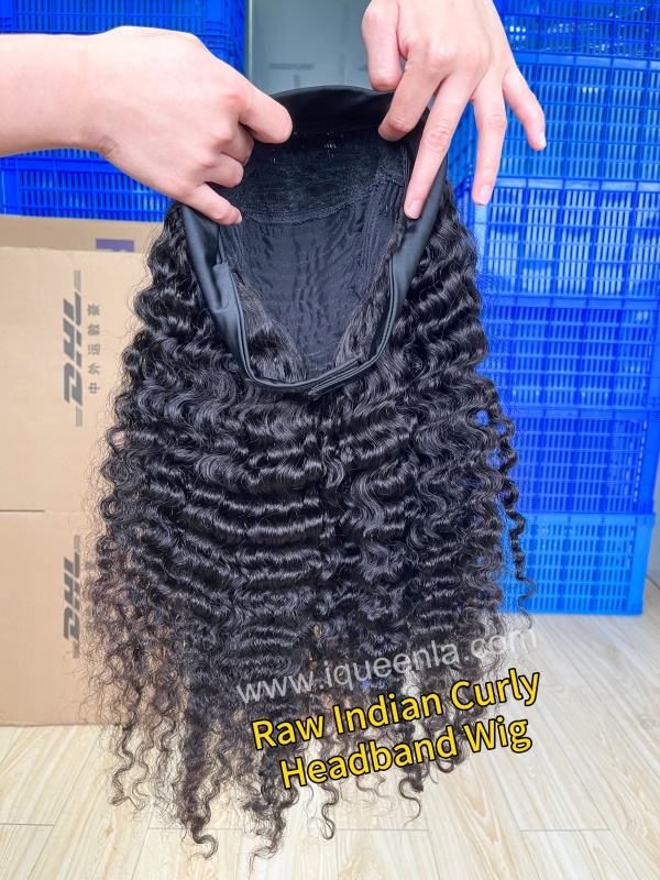 iqueenla Indian Curly Raw Hair Headband Wig 200% &amp; 300% Density