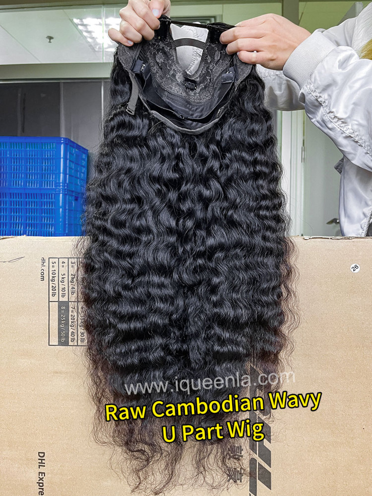 iqueenla Cambodian Wavy Raw Hair U Part Wig 200% & 300% Density