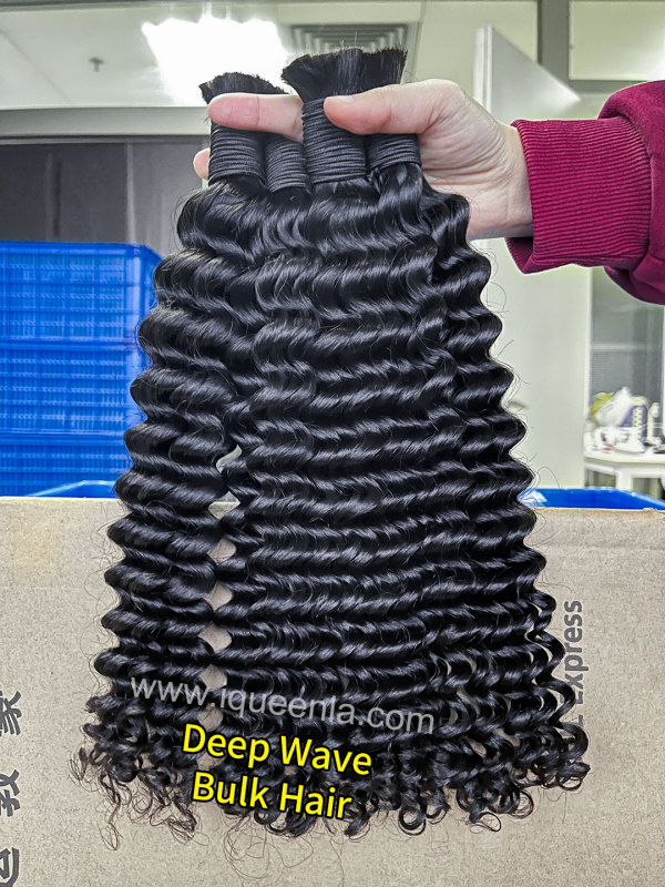 iqueenla Deep Wave Mink Human Braiding Hair Bulk 1/3/4 Packs Deal