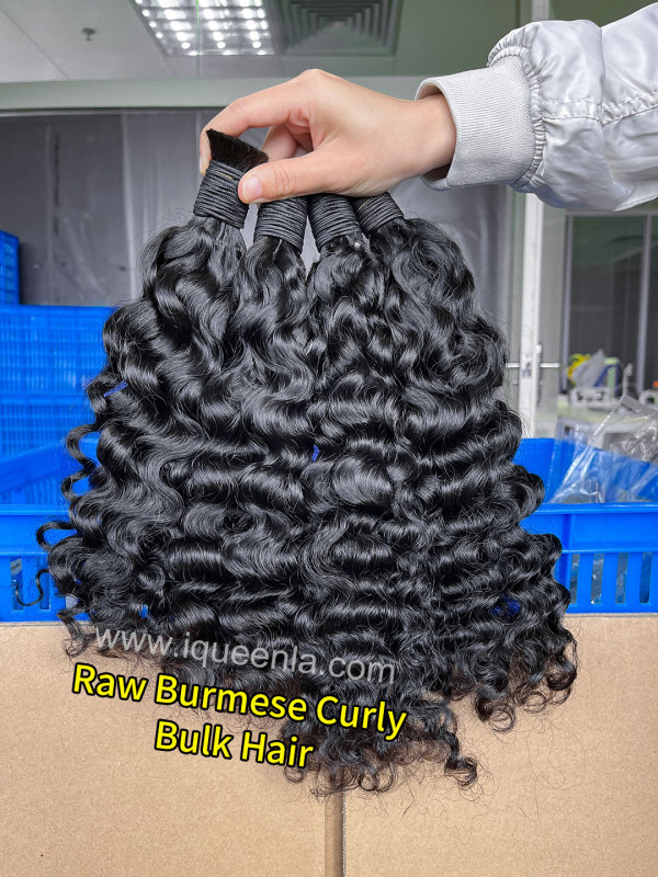 iquenela Raw Burmese Curly Hair No Weft Hair Bulk Braiding 1/3/4 Packs Deal
