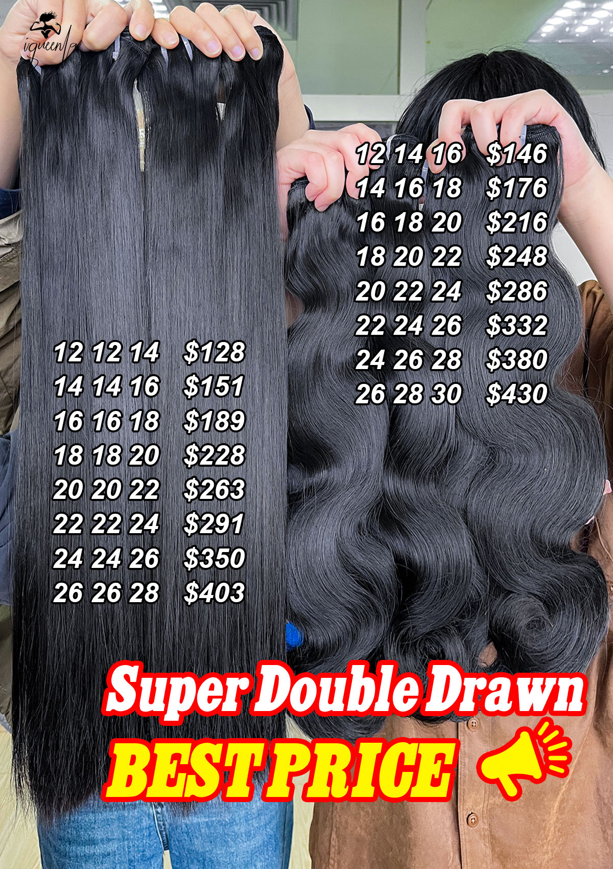 Iqueenla Super Double Drawn Hair 3 Bundles Tax Refund Sale