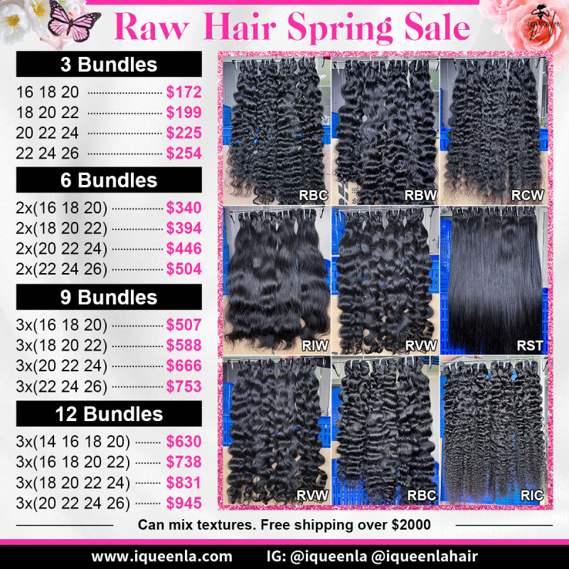 Iqueenla Wholesale 100% Raw Hair 3-12 Bundles Deal Spring Sale