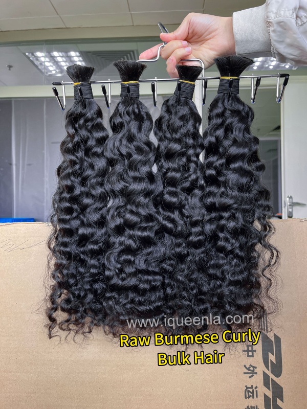iquenela Raw Burmese Curly Hair No Weft Hair Bulk Braiding 1/3/4 Packs Deal