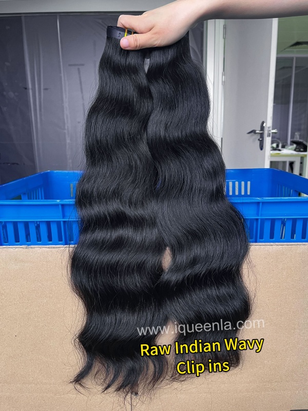 iqueenla Raw Indian Wavy Seamless Clip-In Hair Extensions 1/3/4 Packs 6/18/24Pcs Deal