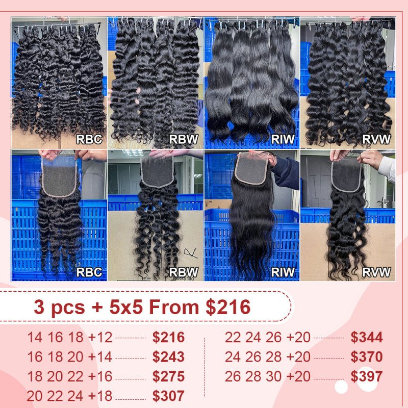 iqueenla Unprocessed Raw Hair 3 Bundles with 5x5 Transparent Lace Closure