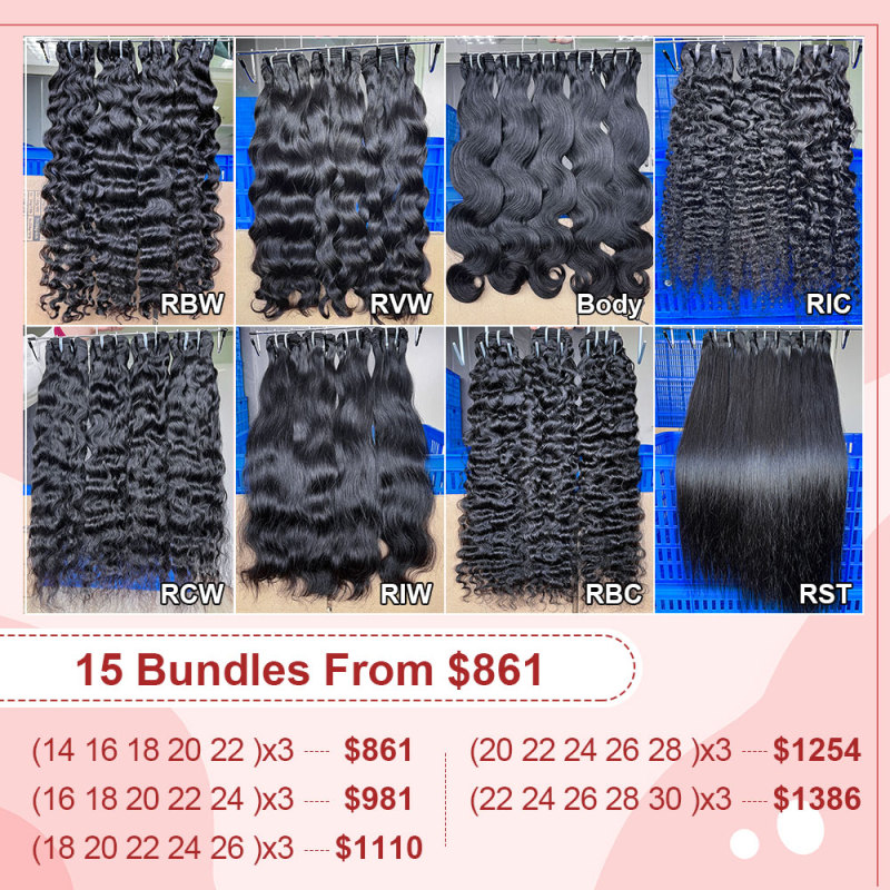 Iqueenla Real 100% Unprocessed Raw Hair 15 Pcs Hair Bundles Deal