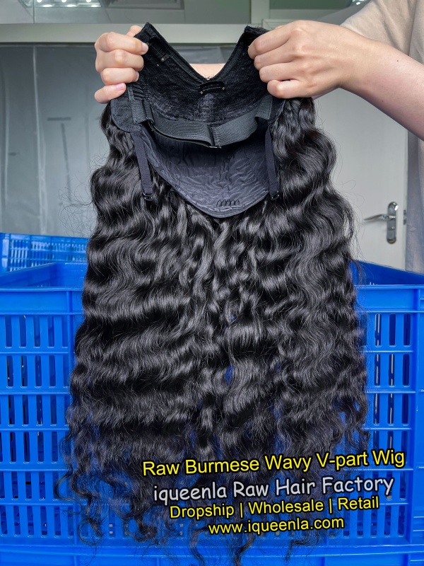 iqueenla Burmese Wavy Raw Hair V Part Wig 200% &amp; 300% Density