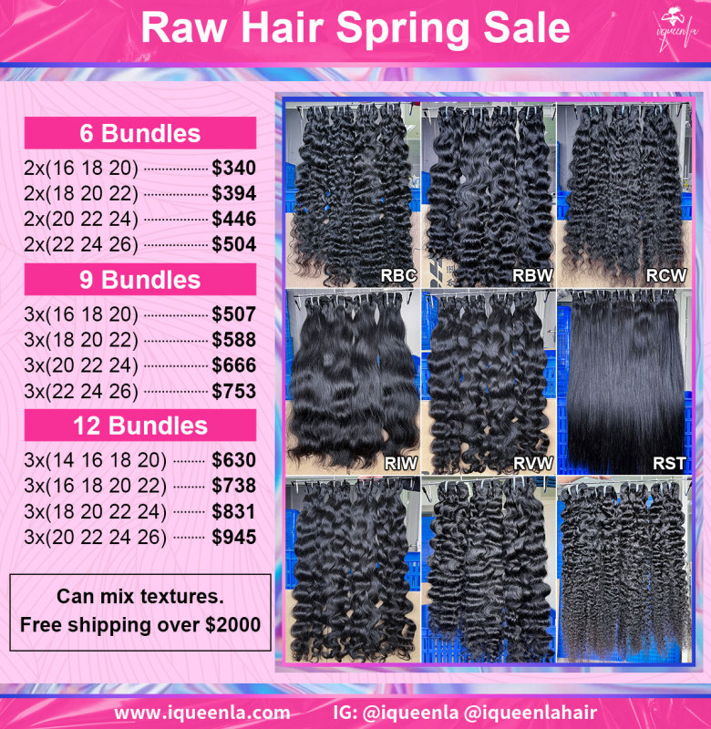 Iqueenla 100% Raw Hair 6-12 Bundles Sample Deal