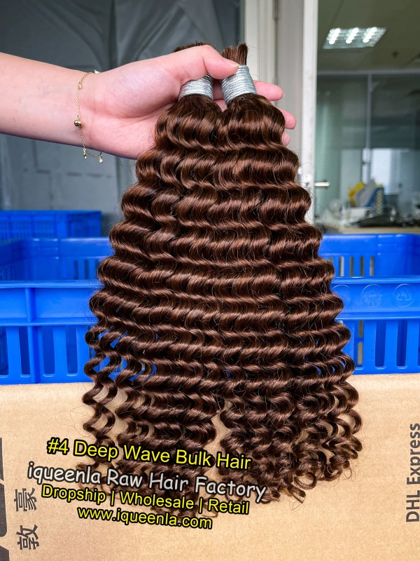 iqueenla #4 Color Deep Wave Human Hair Bulk Braiding 1/3/4 Packs Deal