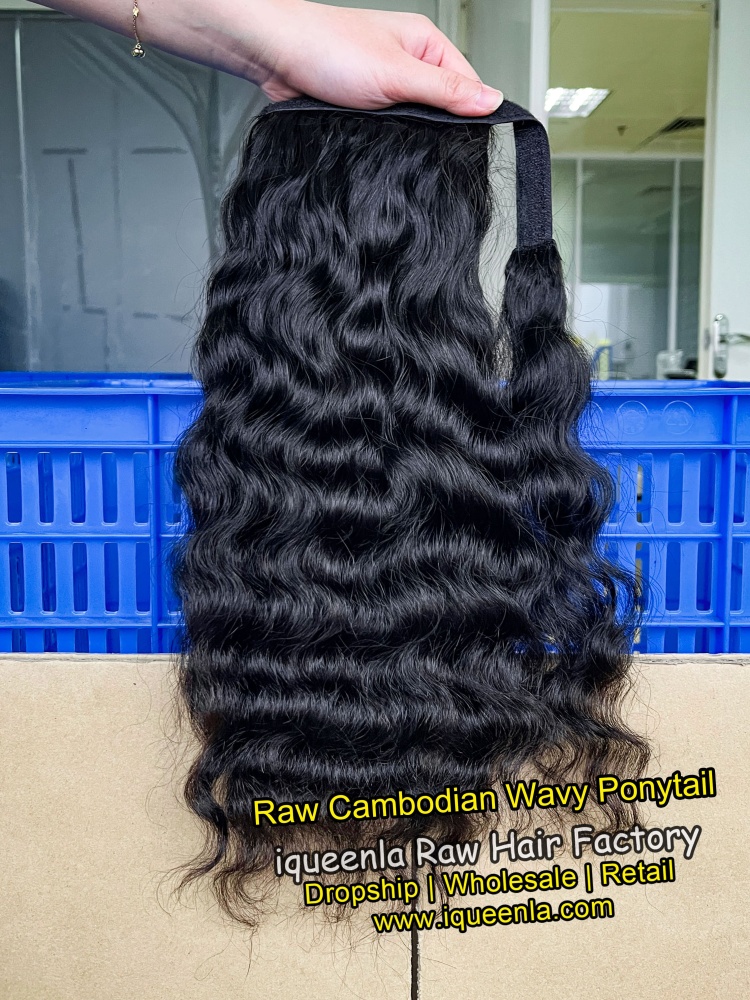 iqueenla Cambodian Wavy 100% Raw Hair Clip in Weave Ponytail Extensions