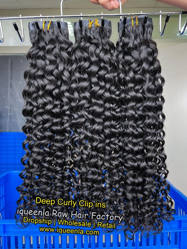 iqueenla Deep Curly Seamless Clip-In Hair Extensions 1/3/4 Packs 6/18/24Pcs Deal
