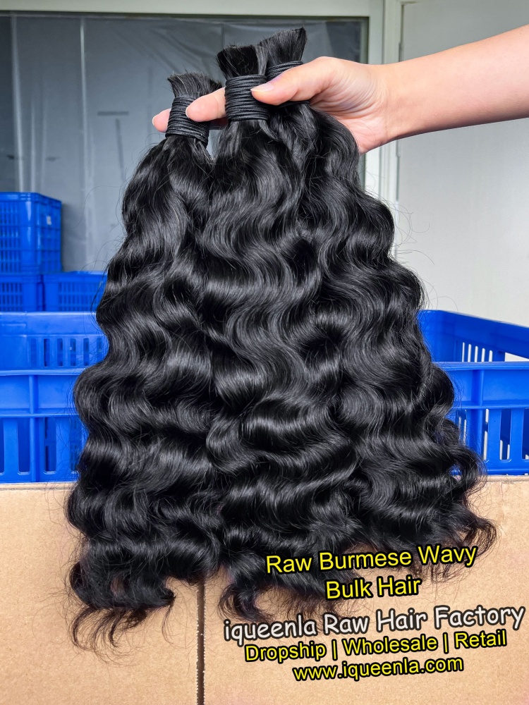 iquenela Raw Burmese Wavy Hair No Weft Hair Bulk Braiding 1/3/4 Packs Deal