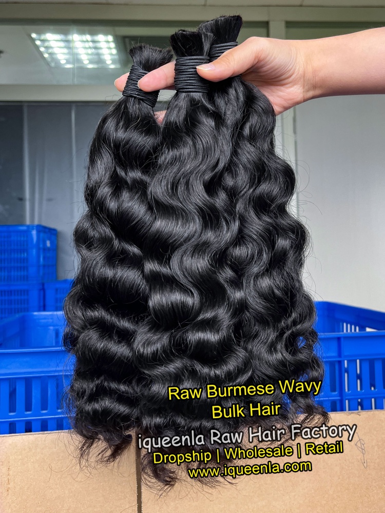 iquenela Raw Burmese Wavy Hair No Weft Hair Bulk Braiding 1/3/4 Packs Deal