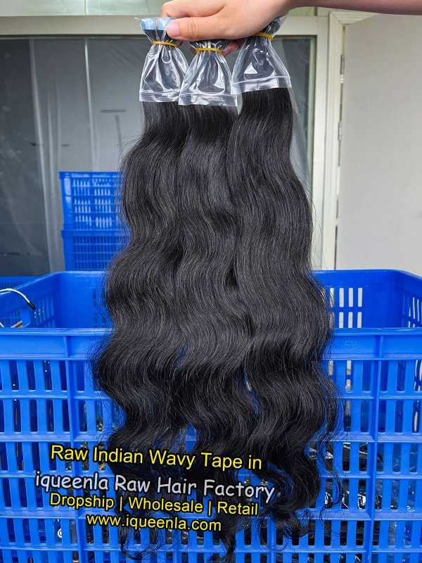 iqueenla Indian Wavy Raw Hair Tape In 1/3/4 Packs 20/60/80 Pcs Deal