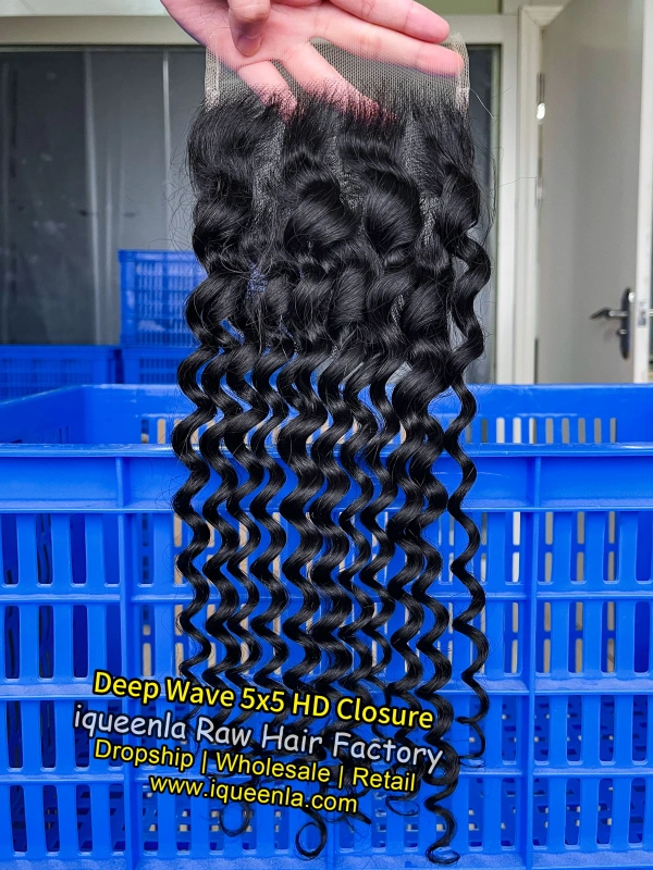 iqueenla Deep Wave 15a Virgin Hair Transparent and HD 4x4/5x5/6x6/13x4/13x6 Lace Closure/Frontal