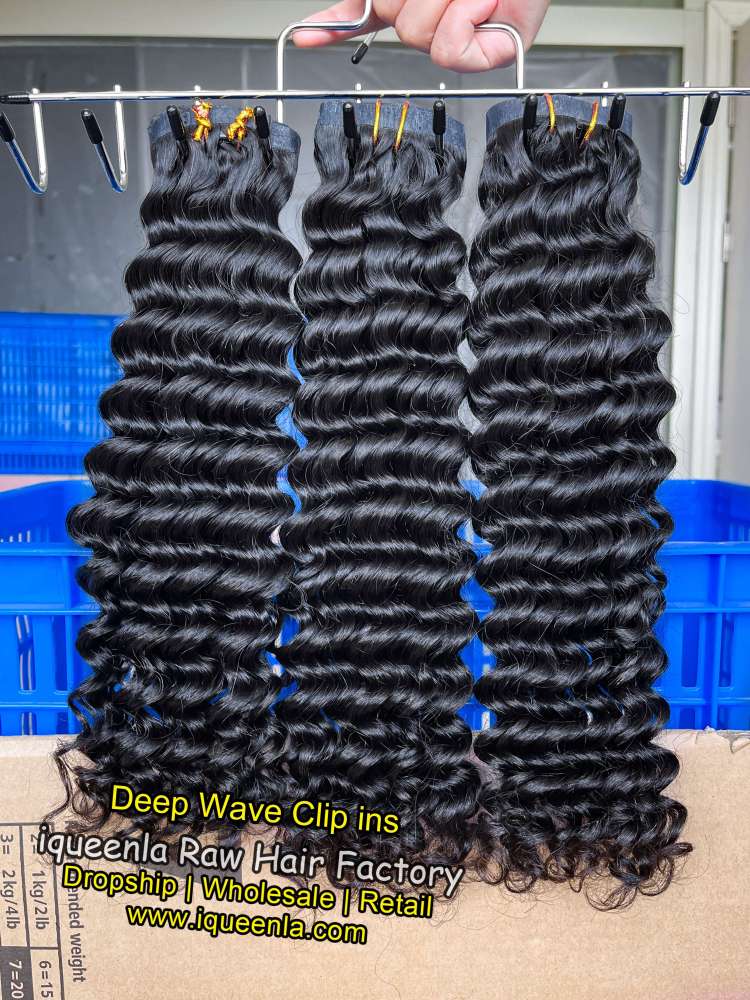 iqueenla Deep Wave Seamless Clip-In Hair Extensions 1/3/4 Packs 6/18/24Pcs Deal