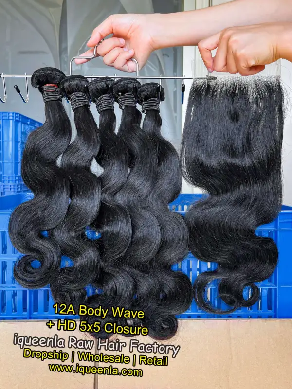 iqueenla Body Wave 12A Mink Hair with 5x5 Transparent And HD Lace Closure