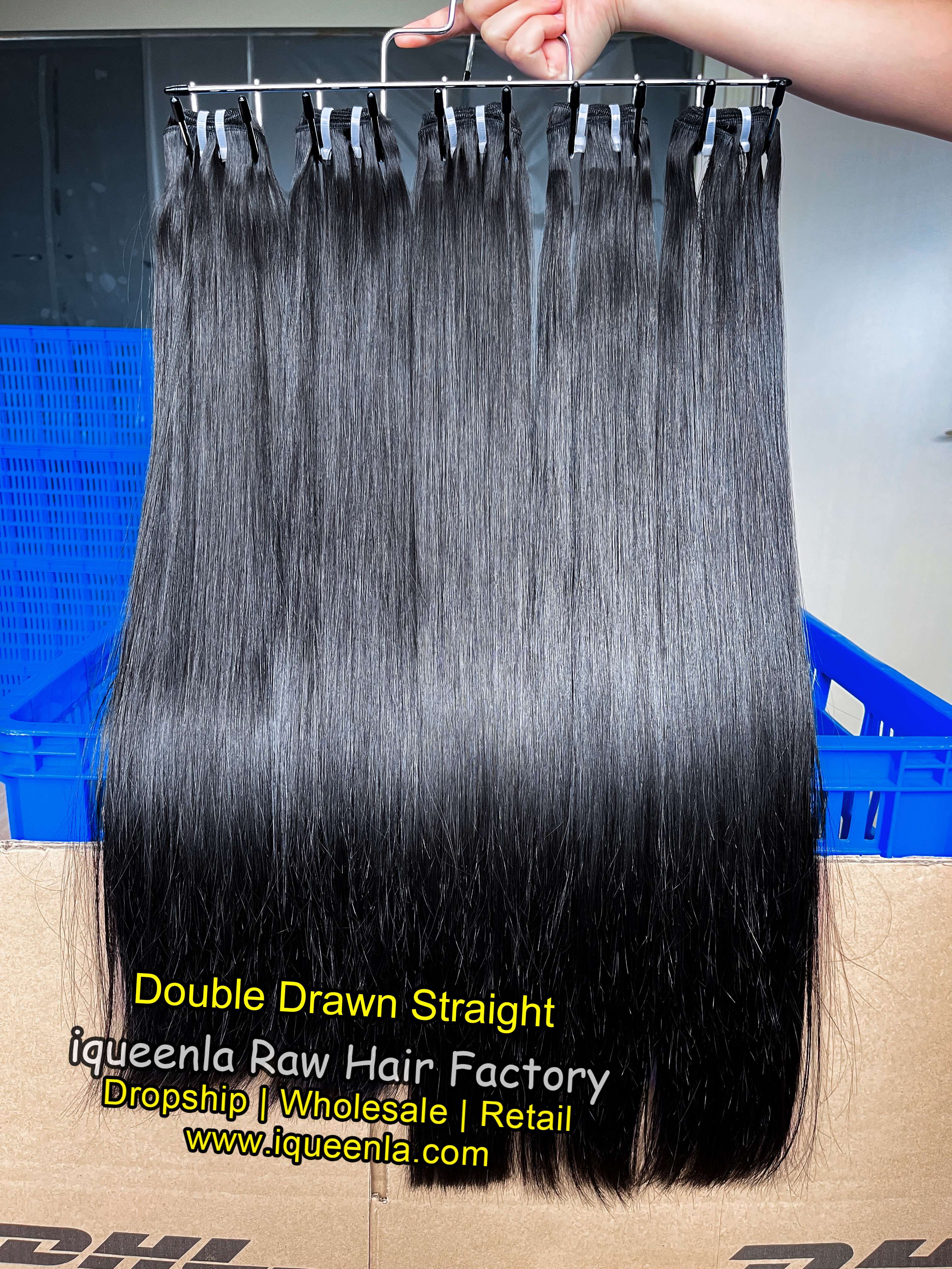 iqueenla Full Bone Straight Super Double Drawn Hair 1/3/4 Bundles Deals