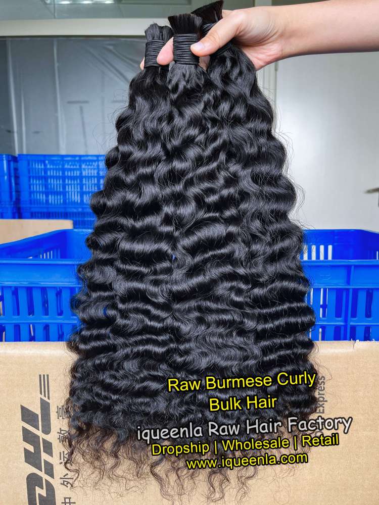 iquenela Raw Burmese Curly Hair No Weft Hair Bulk Braiding 1/3/4 Packs Deal