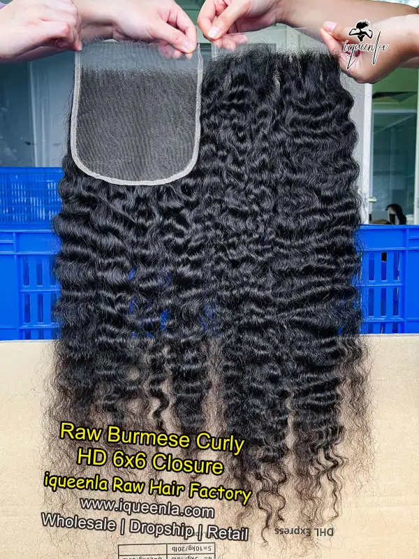 iqueenla Bumese Curly 4x4/5x5/6x6/13x4/13x6 Transparent and HD Lace Closure/Frontal