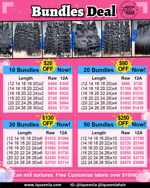 Iqueenla Hot Sale 100% Raw Hair And 12A Mink Hair 10-50 Bundles Deal
