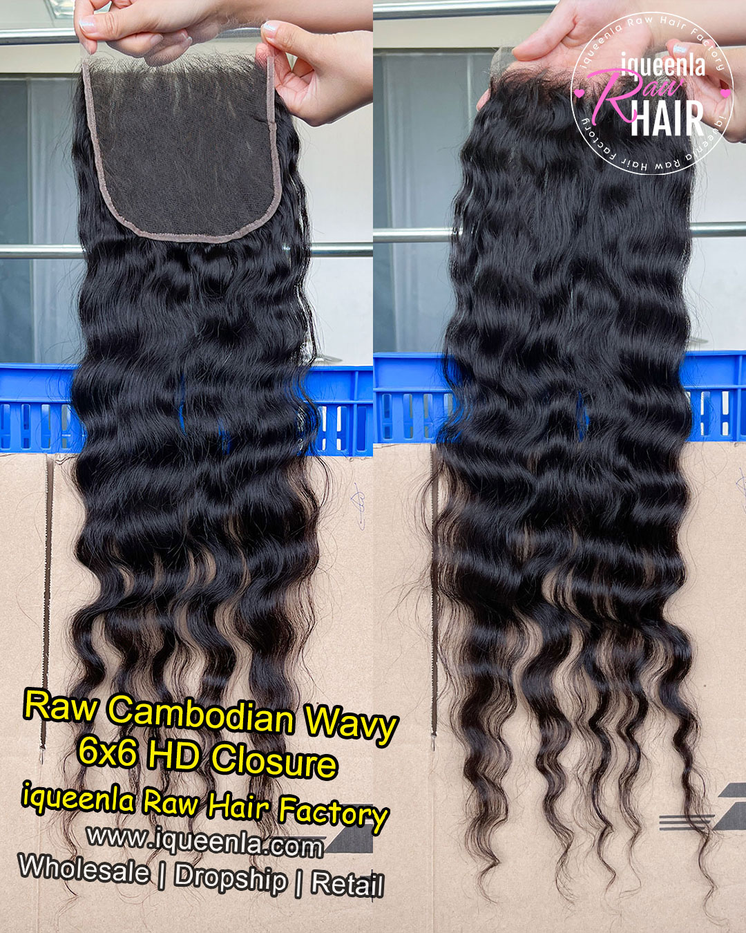 Iqueenla Raw Hair Cambodian Wavy 2X6/4x4/5x5/6x6/13x4/13x6 Transparent and HD Lace Closure/Frontal