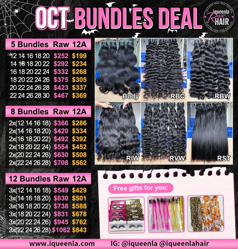 Iqueenla Hot Sale 100% Raw Hair and 12A  Mink Hair 5-12 Bundles Deal with Free Gifts