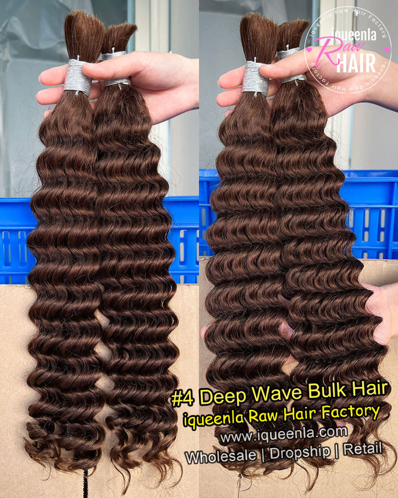 iqueenla #4 Color Deep Wave Human Hair Bulk Braiding 1/3/4 Packs Deal