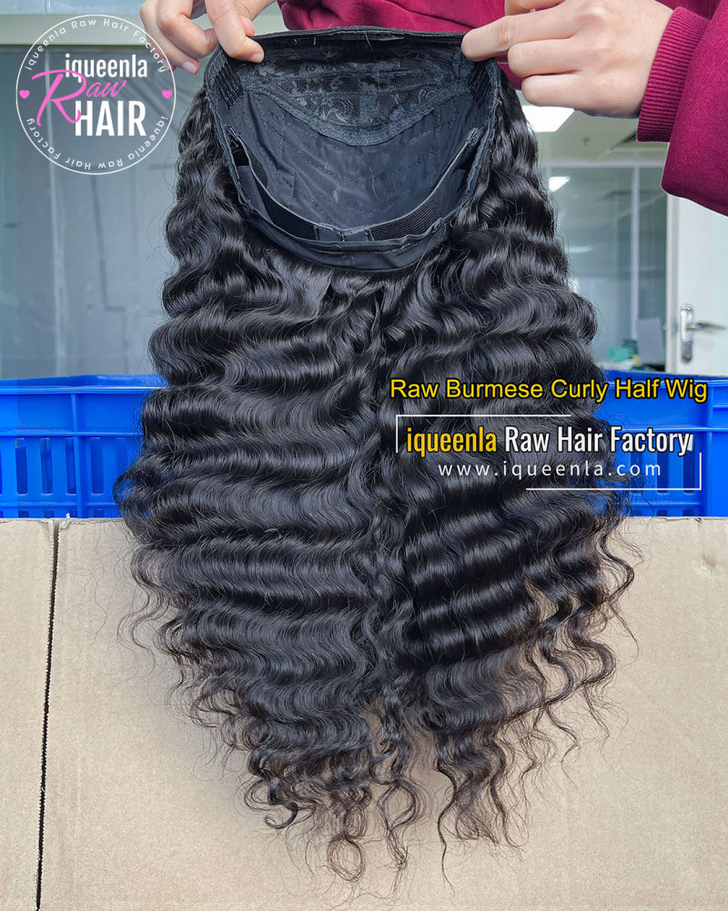 iqueenla Burmese Curly Raw Hair Machine-Made Half Wig 200% & 300% Density